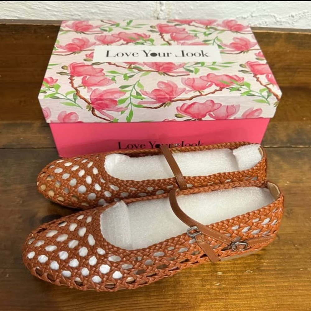 Brown Woven Mary Jane Flats